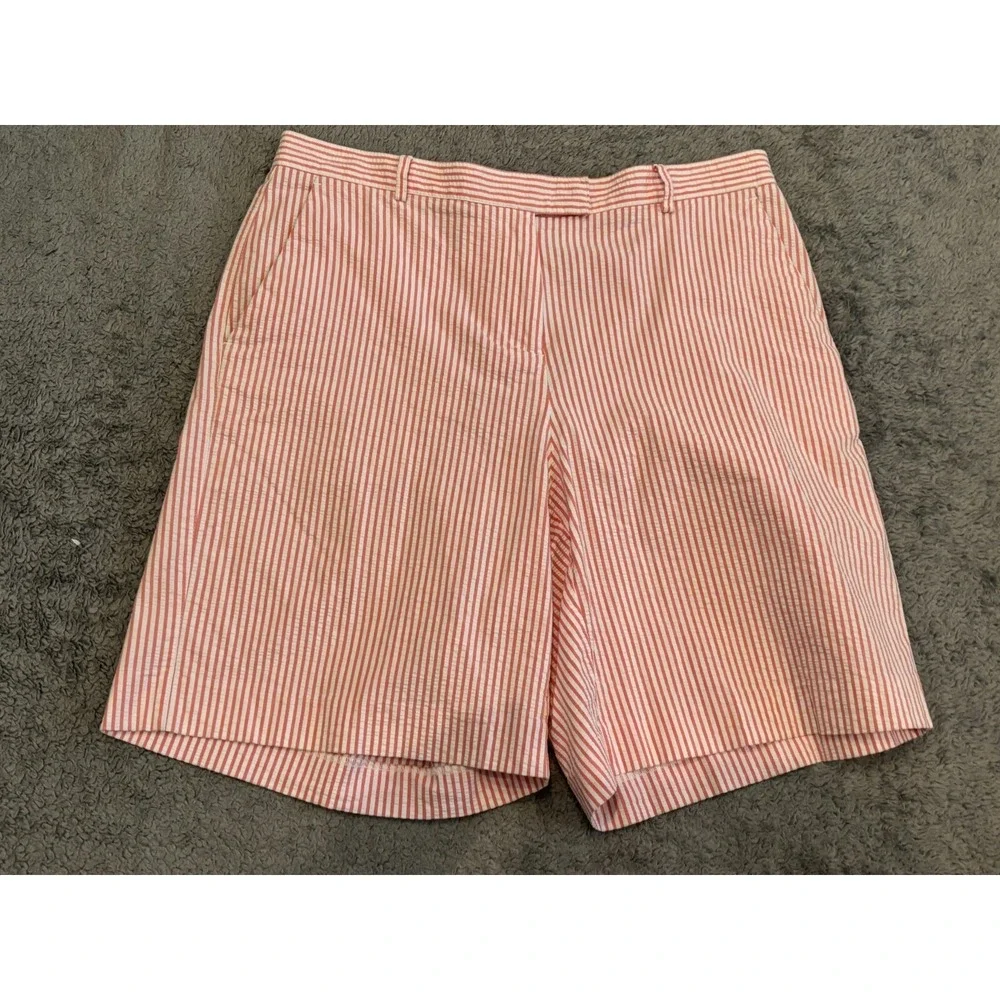 Liz Claiborne Bermuda Shorts Womens 10 Tabitha Striped Seersucker Coral White